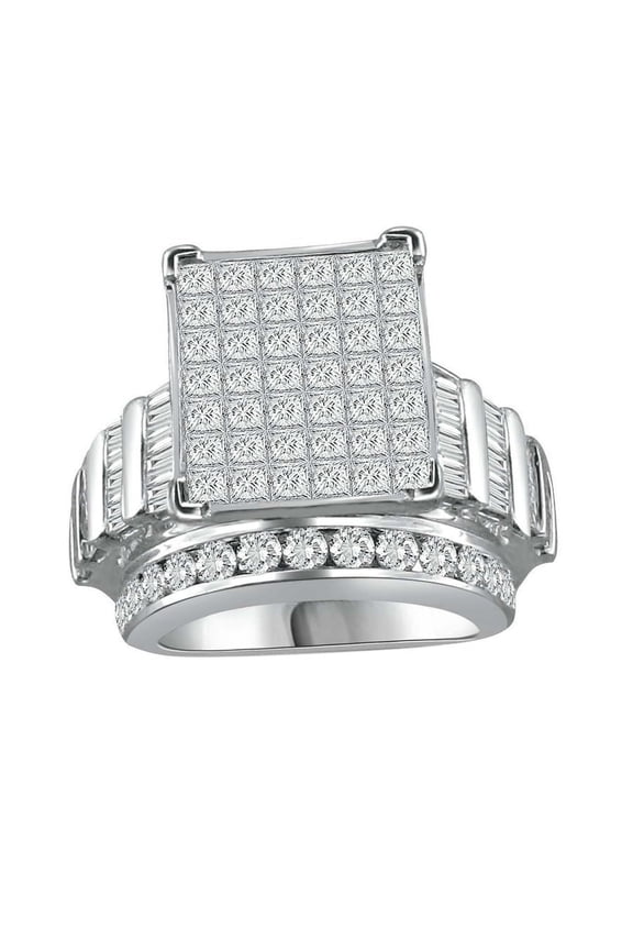 Bellano Women's Ring 4.00CT Round/Princess/Baguette Diamond 10K White Gold