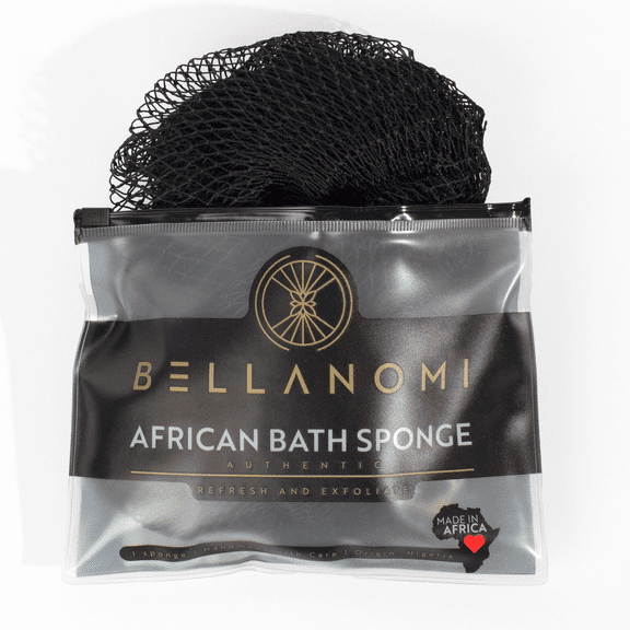Bellanomi African Net Sponge - Authentic Sapo Exfoliating Net, 45" Long Back Scrubber, Adult, Black