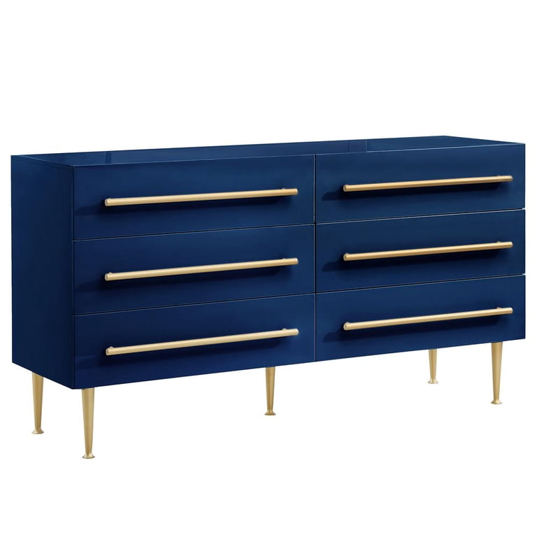 green emerald velvet dress Argento Six Drawer Dresser in Navy Blue and Burnished Brass main image 0