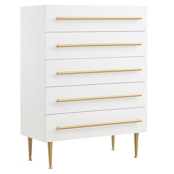 Best Master Bellanova 5-Drawers Bedroom Chest in White with Gold Accents