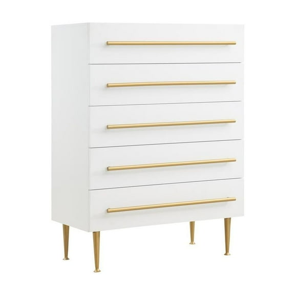 Best Master Bellanova 5-Drawers Bedroom Chest in White with Gold Accents