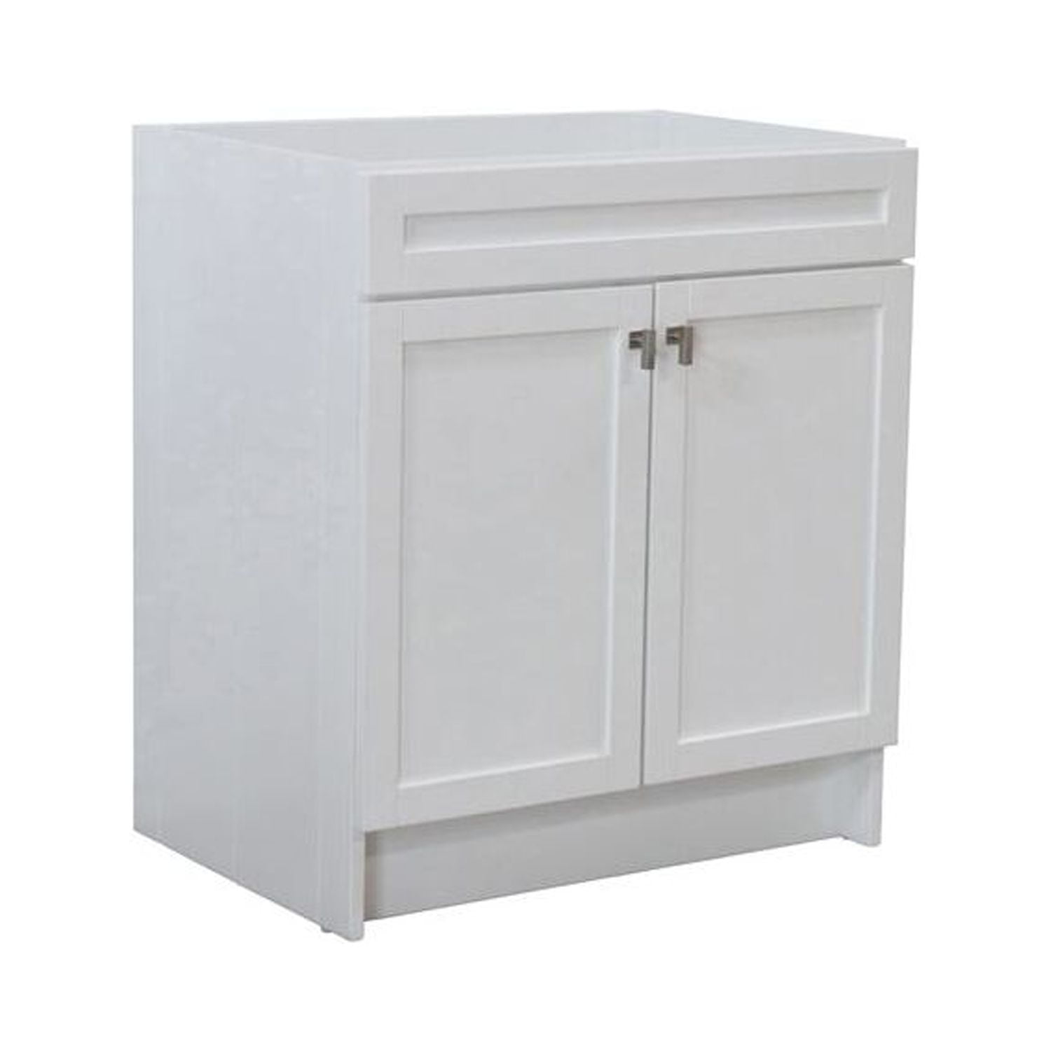 White Wood Freestanding Bathroom Vanity with Black Hardware
