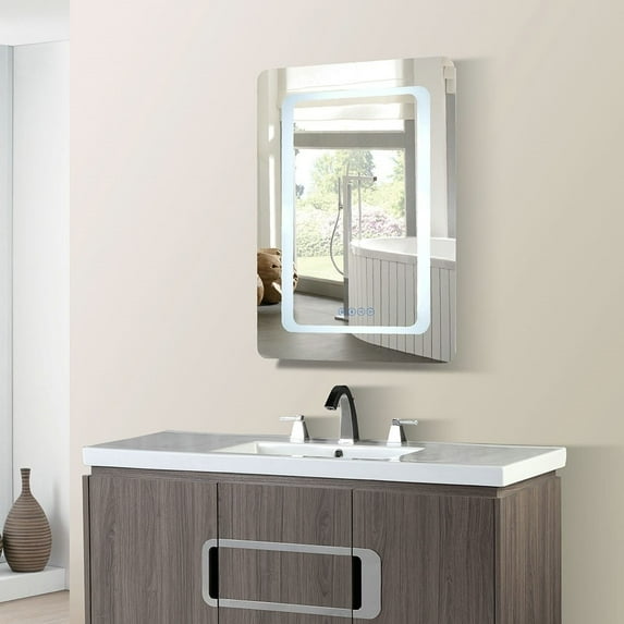 Bellaterra Home 24 in. Rectangular LED Bordered Illuminated Mirror with Bluetooth Speakers