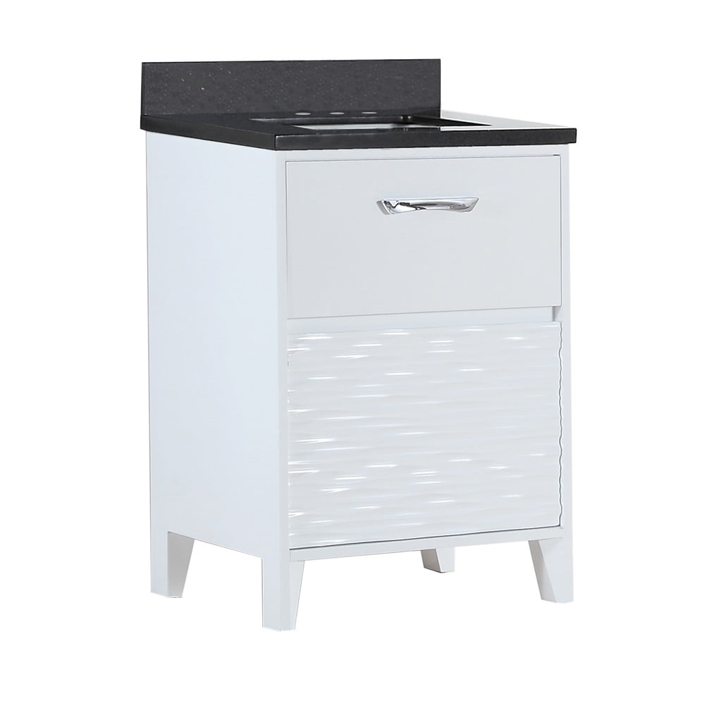 White and Black Galaxy Granite Single Bathroom Vanity with Storage