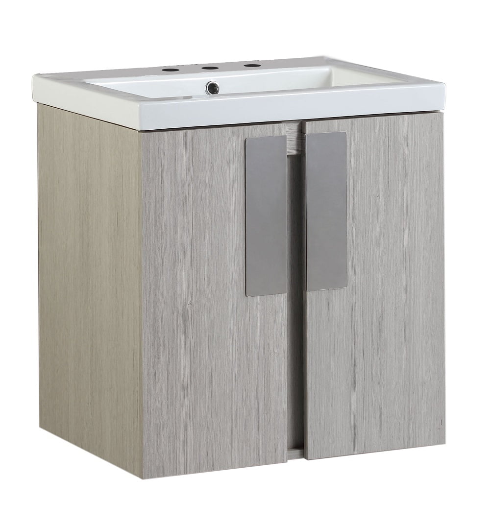 Gray Pine Wall-Mount Single Vanity with Ceramic Sink