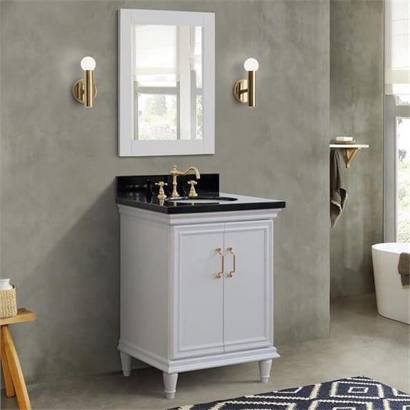 Bellaterra Home 25 in. Single Oval Sink Vanity with Galaxy Granite Top, White & Black