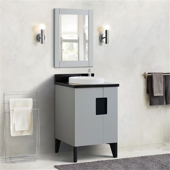 Bellaterra Home 25 in. Single Round Sink Vanity with Galaxy Granite Top, Light Gray & Black