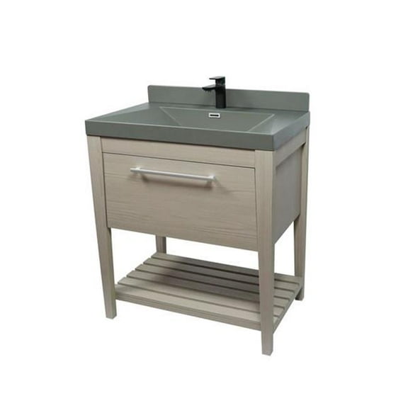 Bellaterra Home 804353V-EP-GY 31.5 in. Single Sink Semi Closing Vanity - Light Gray, Composite Granite Top