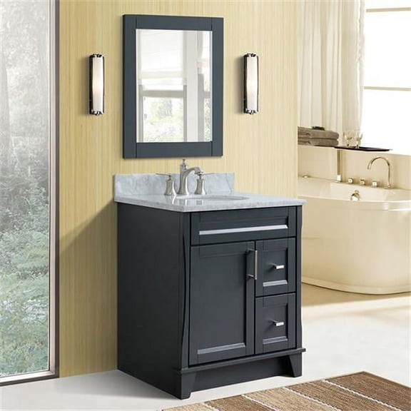 Bellaterra Home 31 in. Single Oval Sink Vanity with Carrara Marble Top, Dark Gray & White