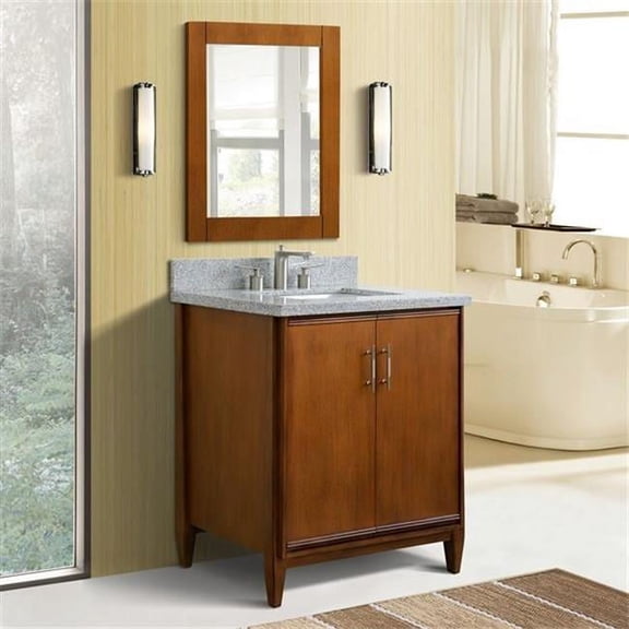 Bellaterra Home  31 in. Single Rectangle Sink Vanity with Granite Top, Walnut & Gray