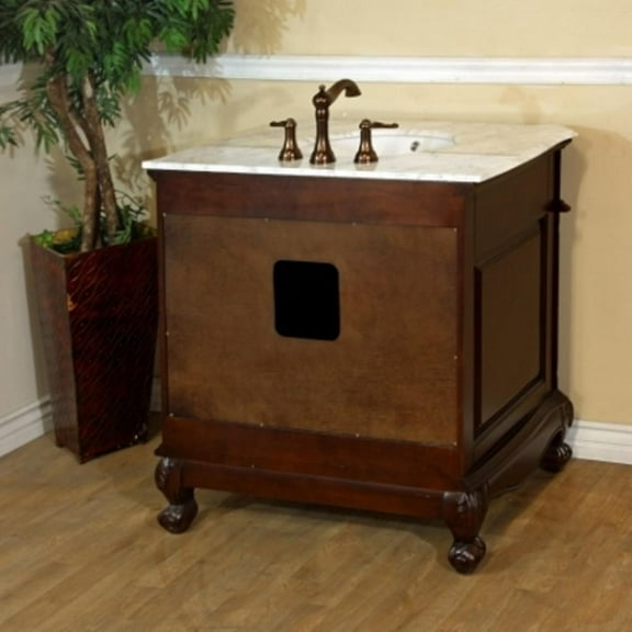 Bellaterra Home 34.6 in. Single sink vanity-wood-walnut-carrara white marble