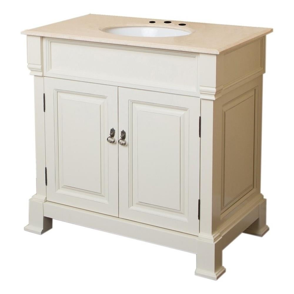 Cream White 36" Single Sink Vanity with Marble Top
