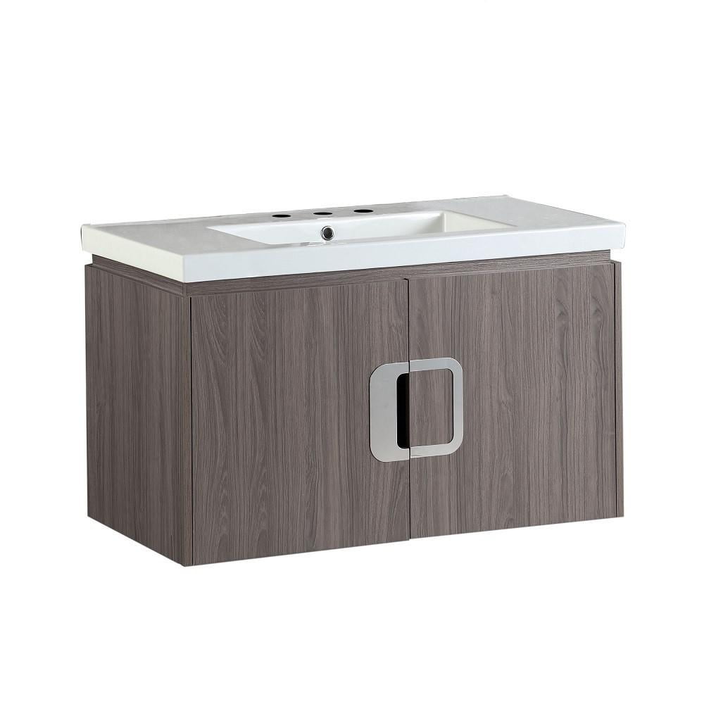 Gray Brownish Oak 36'' Single Wall-Mount Bathroom Vanity