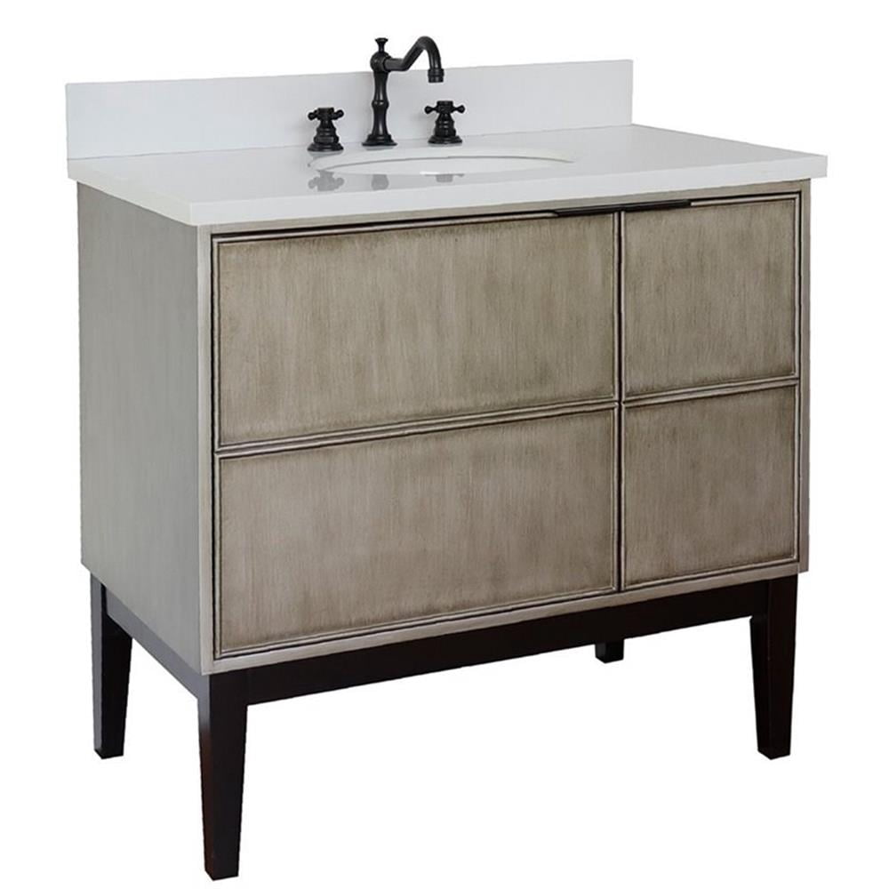 Bellaterra Home 37" Single vanity in Linen Brown finish top with White quartz and oval sink