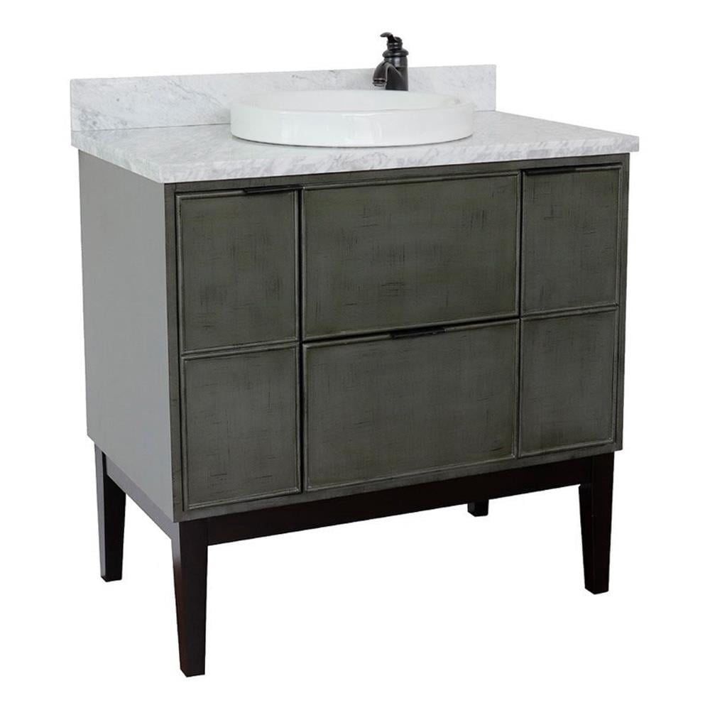 Bellaterra Home 37" Single vanity in Linen Gray finish top with White Carrara and round sink