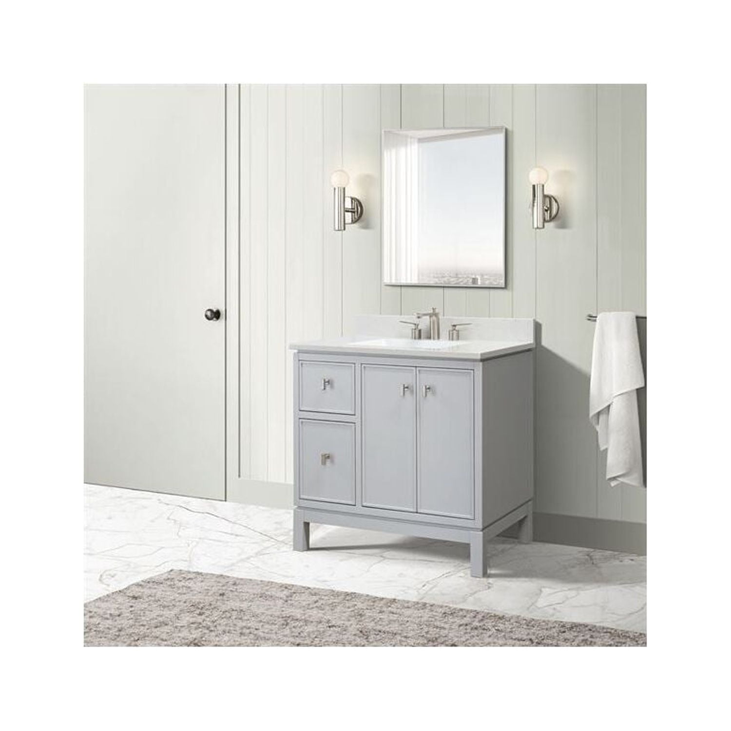 French Gray Single Sink Vanity with Engineered Quartz Top