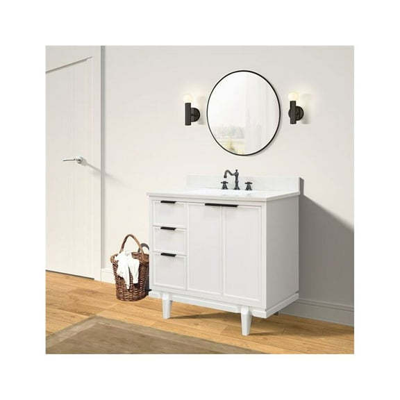 Bellaterra-Home 37 in. Single Sink Vanity in White with Engineered Quartz Top