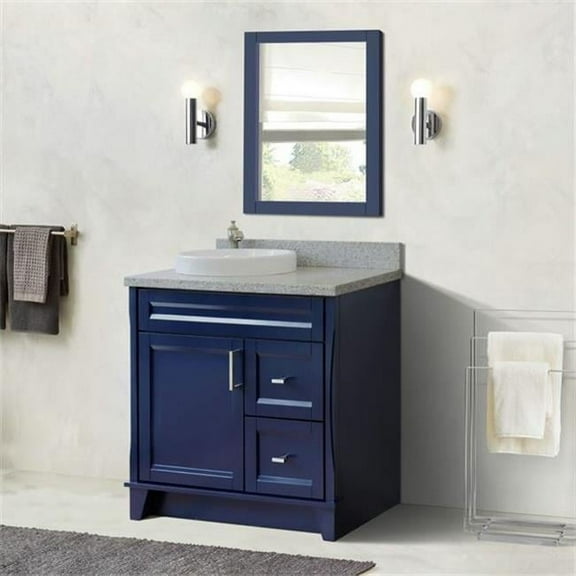 Bellaterra Home 400700-37L-BU-GYRDL 37 in. Single Sink Vanity with Granite Top, Blue & Gray - Left Door & Round Left Sink