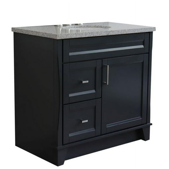 Bellaterra Home 400700-37R-DG-GYOC 37 in. Single Sink Vanity with Granite Top, Dark Gray & Gray - Center Oval Sink & Right Drawers