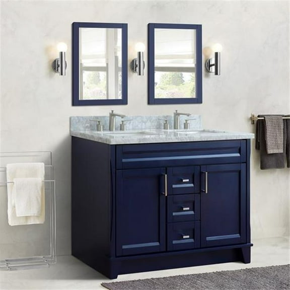 Bellaterra Home 400700-49D-BU-WMR 48 in. Double Rectangle Sink Vanity with Carrara Marble Top, Blue & White