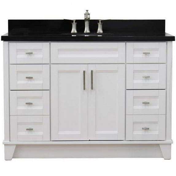 Bellaterra Home 400700-49S-WH-BGO 49 in. Galaxy Granite Oval Sink Single Vanity, White & Black