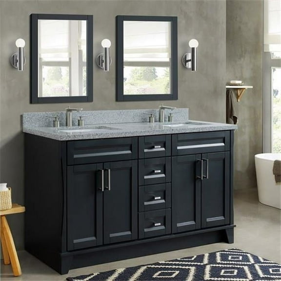 Bellaterra Home 400700-61D-DG-GYR 61 in. Double Rectangle Sink Vanity with Granite Top, Dark Gray & Gray