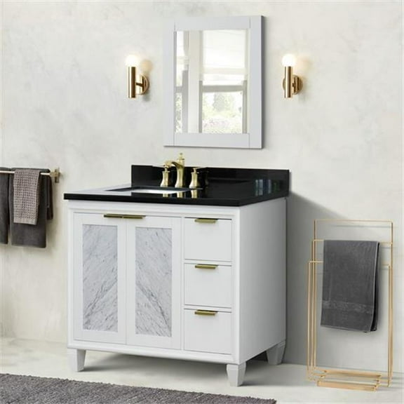 Bellaterra Home  43 in. Single Rectangle Sink Vanity with Galaxy Granite Top, White & Black - Left Door & Sink