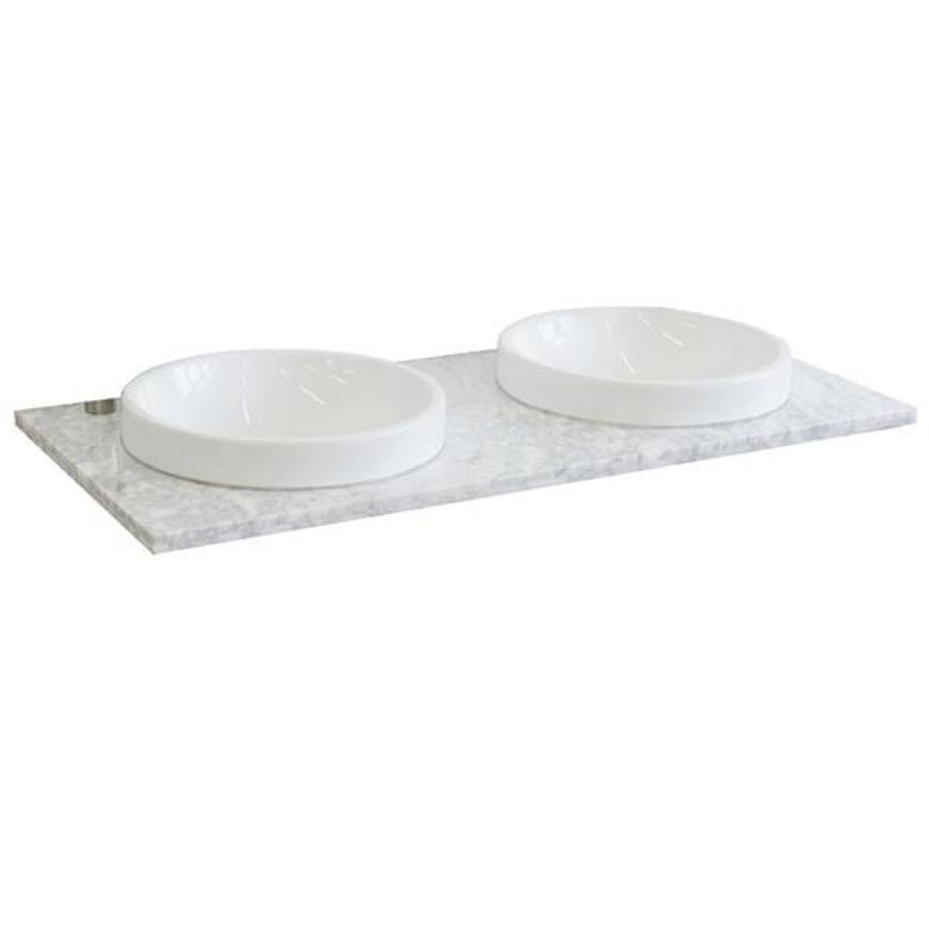 Bellaterra Home 430003-49D-WMRD 49 in. Carrara Marble Countertop & Double Round Sink, White