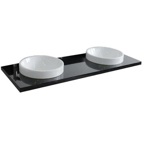 Bellaterra Home 430003-61D-BGRD 61 in. Galaxy Granite Countertop & Double Round Sink, Black