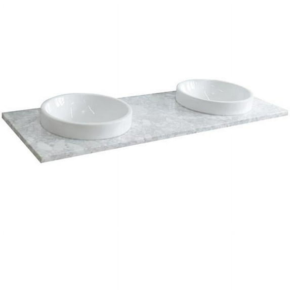 Bellaterra Home 430003-61D-WMRD 61 in. Carrara Marble Countertop & Double Round Sink, White