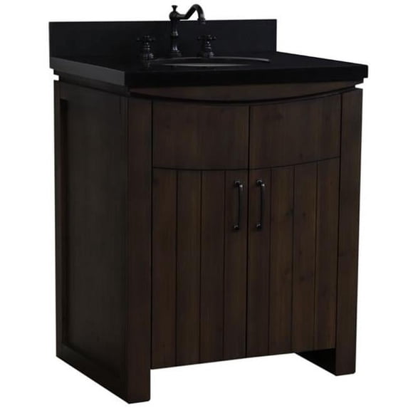 Bellaterra Home 6001-30-RW-BG 30 in. Wood Single Sink Vanity with Granite Top, Rustic & Black