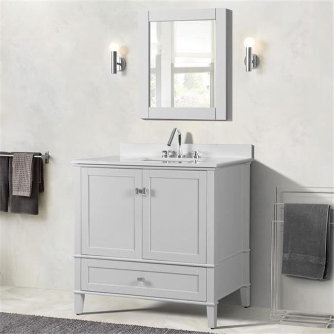 White Quartz Top Freestanding Single Vanity with Storage