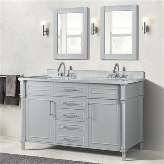 Bellaterra Home 800632-60DBN-LG 60 in. Double Vanity with Carrara Marble Top, Light Gray & White