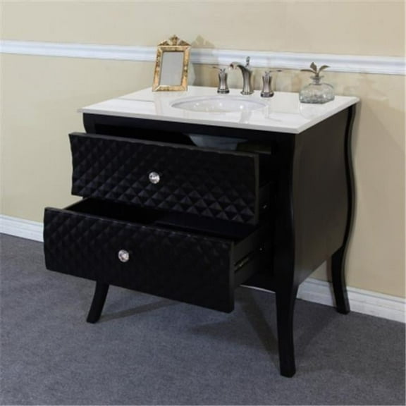 Bellaterra Home Single Sink Vanity - Blackwhite Phoenix Stone Top - 35.4 in.