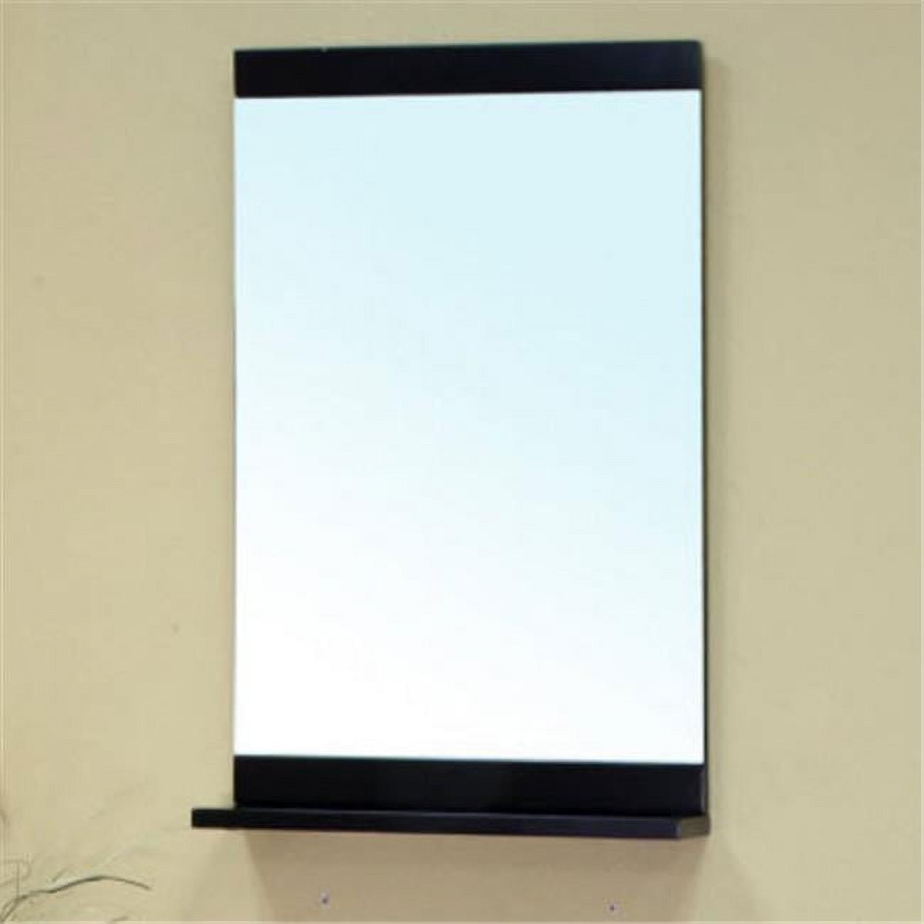 Black Rectangular Solid Wood Wall Mount Mirror with Shelf