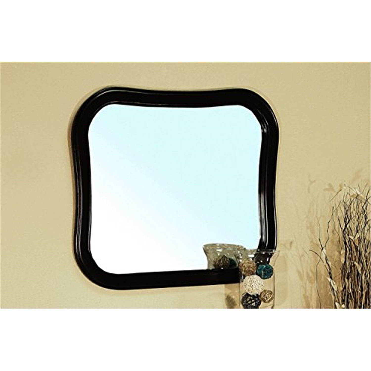 Curvy Rectangular Black Solid Wood Vanity Mirror - 35"x31"