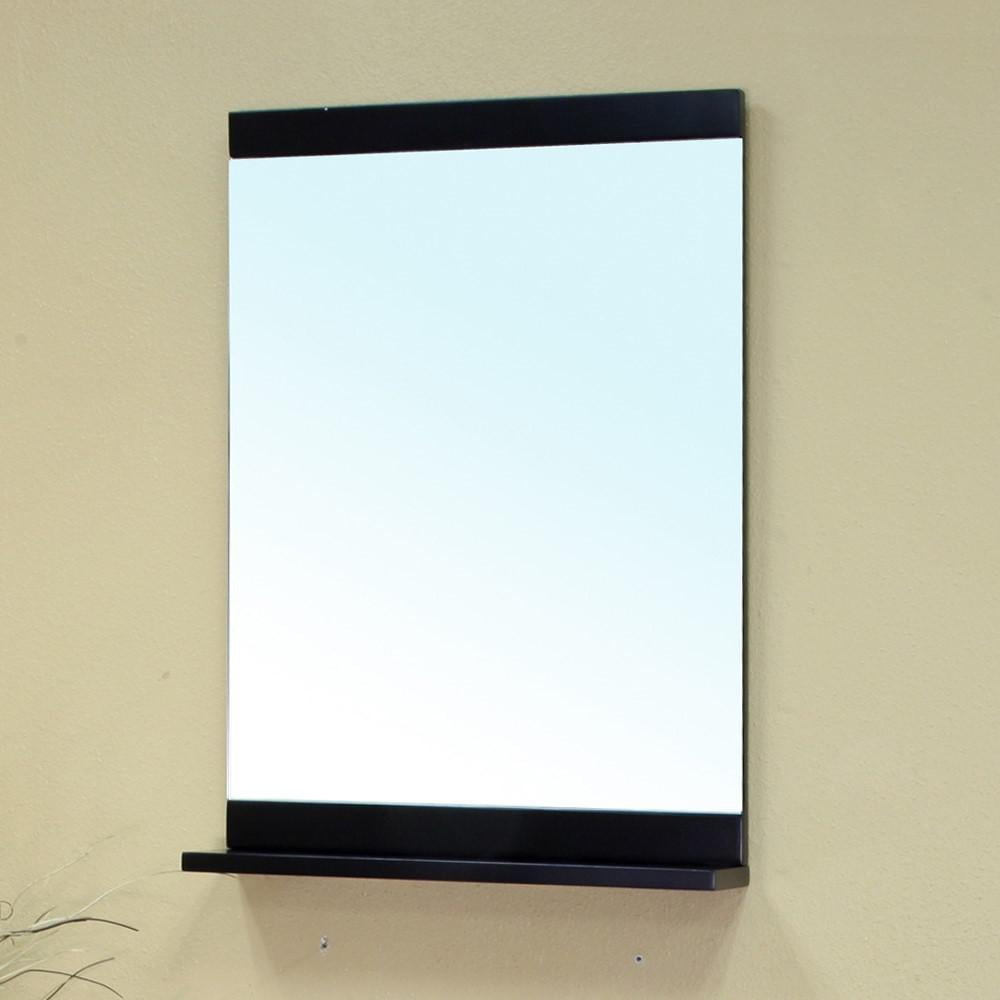 Black Rectangular Solid Wood Wall Mount Mirror with Shelf