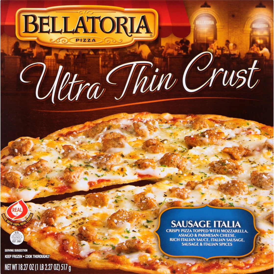 Bellatoria Sausage Italia Pizza, Ultra Thin Crust, 18.27 oz, Frozen, Contains Wheat, Milk, Soy