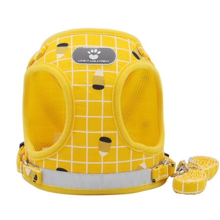 Bellaven Pet Dog Chest Harness and Traction Rope Set Reflective Breathable Soft Rallyless Ventilated Vest for Small and Medium Dogs Yellow XL