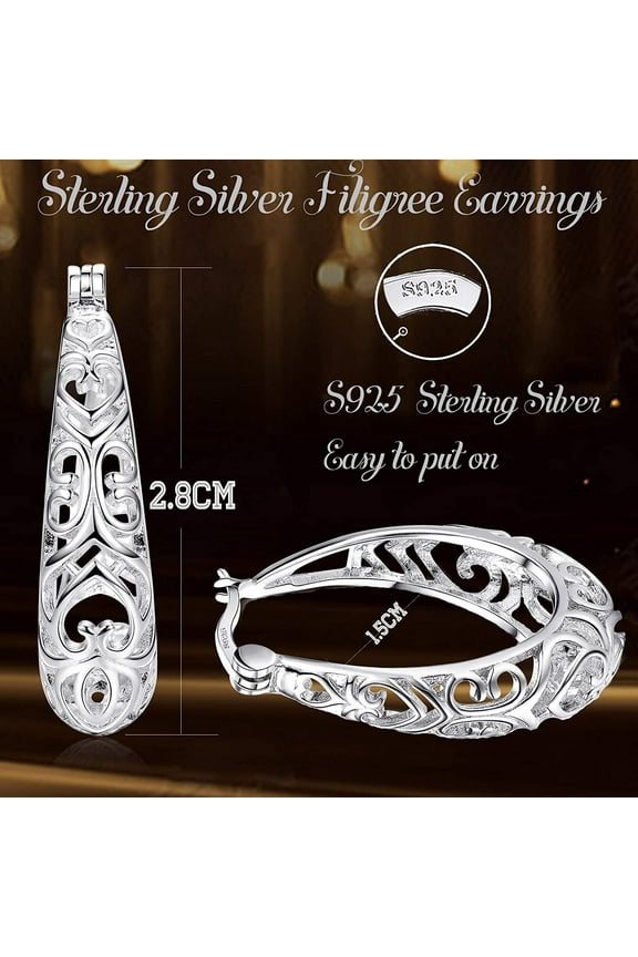 Textured Filigree Round Earrings, Sterling Silver, 3 cm x 2.5 cm