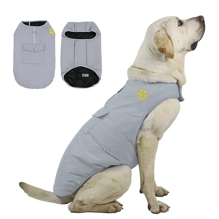 Bellaven Waterproof Dog Coat Warm Warm Large Dogs Banded Reflective Fleece Inside Adjustable Chest Safe Gray 4XL