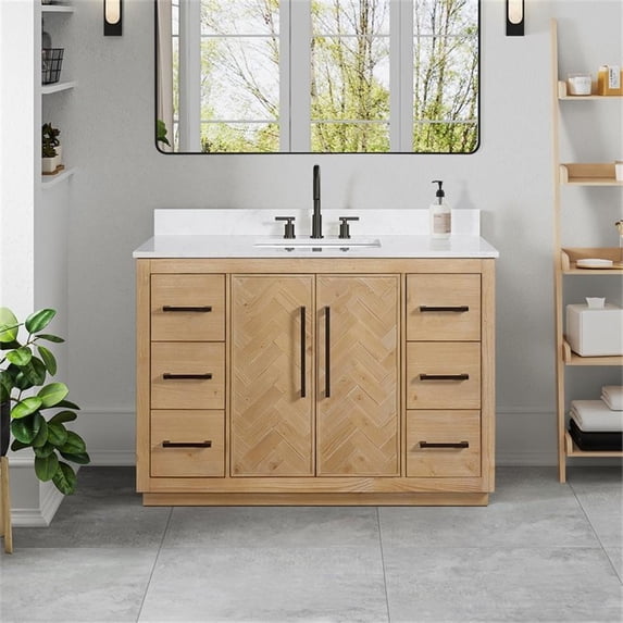 Bellavia 48" Wood Vanity in Weathered Fir Engineered Stone Top no Mirror