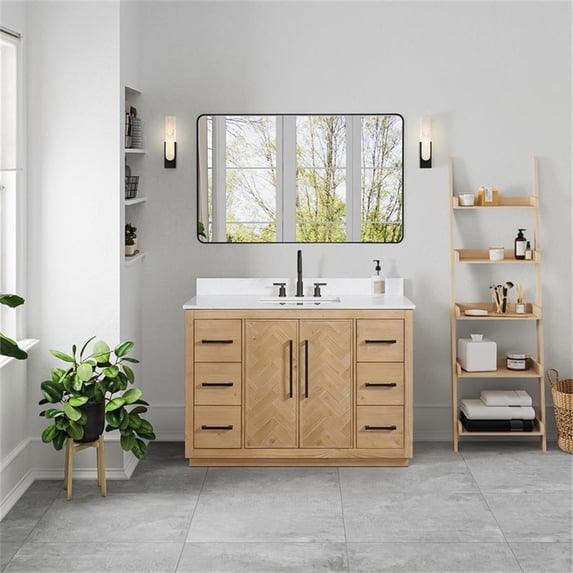 Bellavia 48" Wood Vanity in Weathered Fir Engineered Stone Top with Mirror