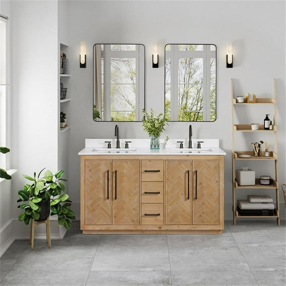 Bellavia 60" Wood Vanity in Weathered Fir Engineered Stone Top with Mirror