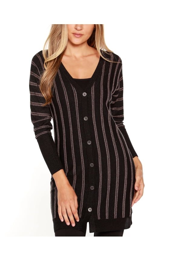 Black Label Lurex Detail Duster Sweater Cardigan Black Pewter XS