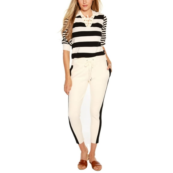 Belldini Black Label Petite Drawstring Pants Ecru, Black PS