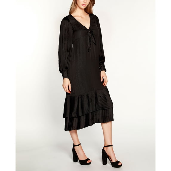 Belldini Black Label Petite Pleated Ruffle Midi Dress Pl Black PS