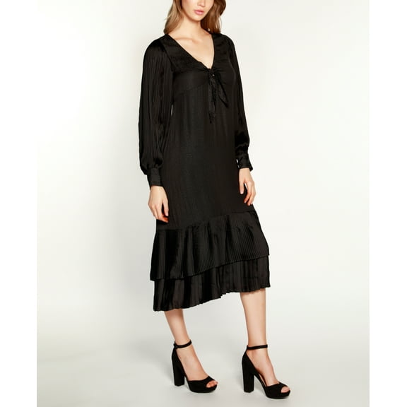 Belldini Black Label Petite Pleated Ruffle Midi Dress Pl Black PS