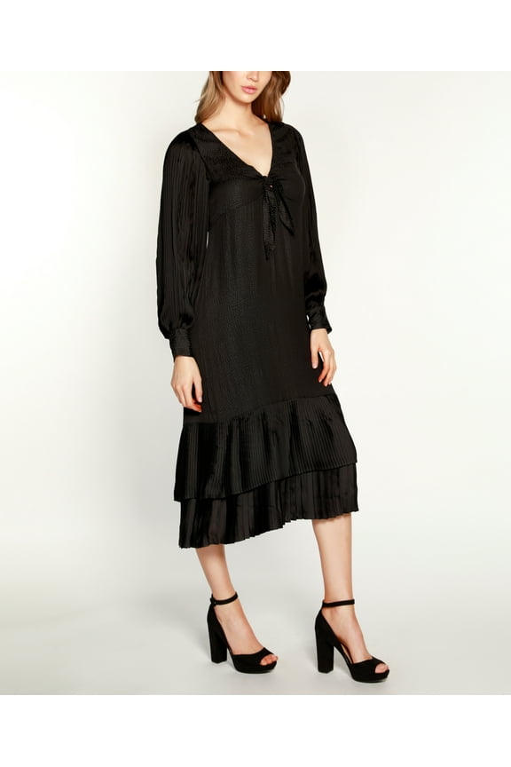 Black Label Petite Pleated Ruffle Midi Dress Pl Black PS