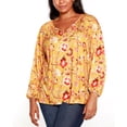 thumbnail image 1 of Belldini Black Label Plus Size Floral Peasant Top With Blouson Sleeves Honey Gold Tone Combo 3X, 1 of 1